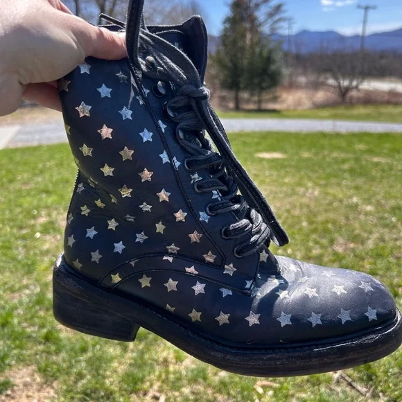 Rare - Free People Santa Fe Lace-Up Boot in Leather Washed Black Star - Picture 10 of 10